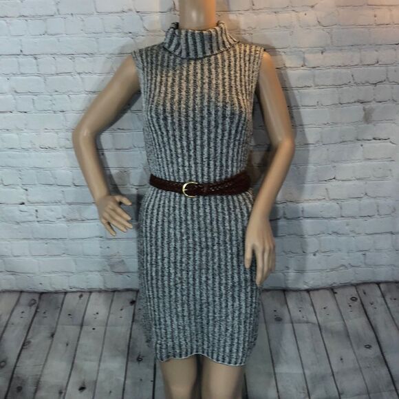 Gray Ribbed Turtleneck Knit Sleeveless Sweater Dress OSFM - Picture 2 of 14